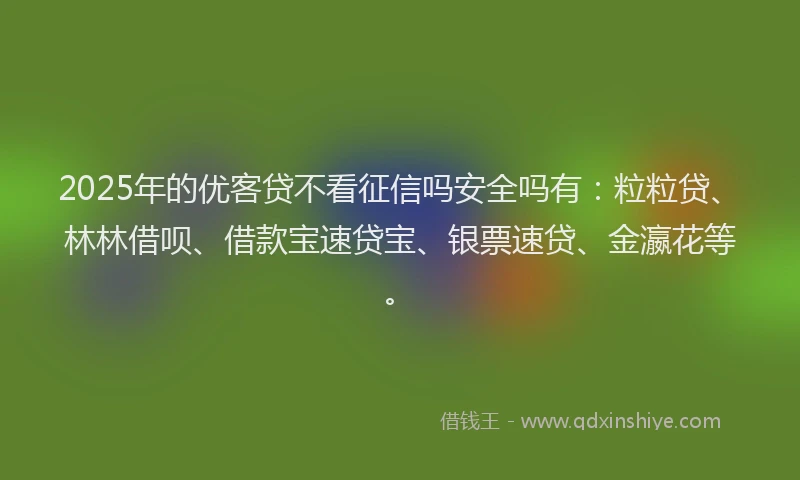 2025年的优客贷不看征信吗安全吗有：粒粒贷、林林借呗、借款宝速贷宝、银票速贷、金瀛花等。