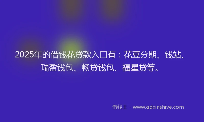 2025年的借钱花贷款入口有：花豆分期、钱站、瑞盈钱包、畅贷钱包、福星贷等。