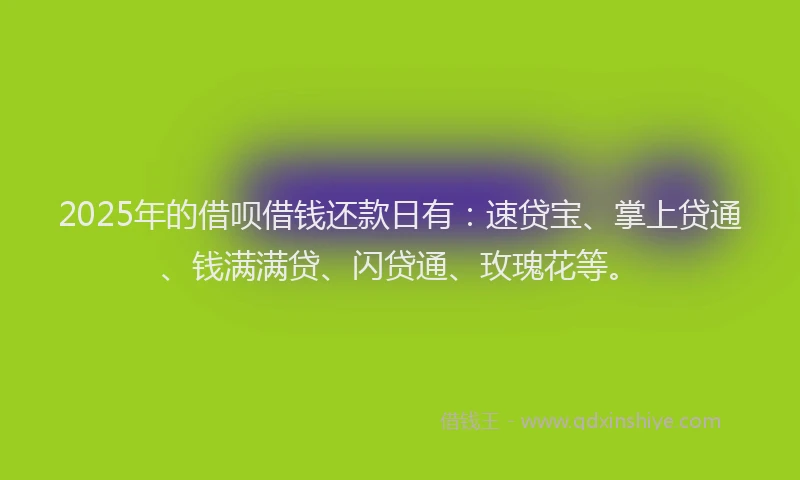 2025年的借呗借钱还款日有：速贷宝、掌上贷通、钱满满贷、闪贷通、玫瑰花等。