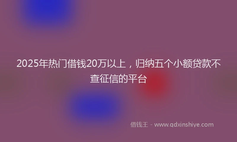 2025年热门借钱20万以上，归纳五个小额贷款不查征信的平台