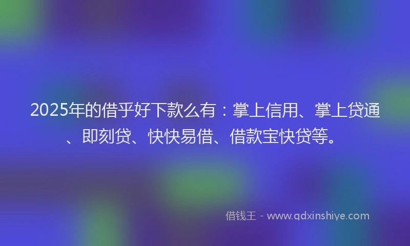 2025年的借乎好下款么有：掌上信用、掌上贷通、即刻贷、快快易借、借款宝快贷等。