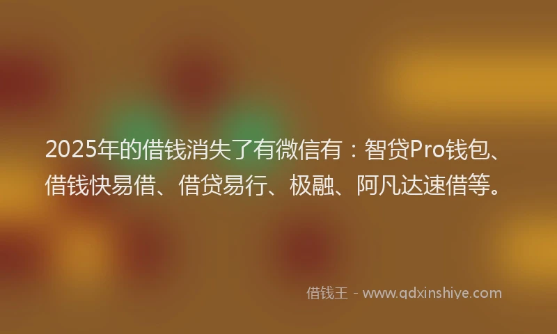 2025年的借钱消失了有微信有：智贷Pro钱包、借钱快易借、借贷易行、极融、阿凡达速借等。