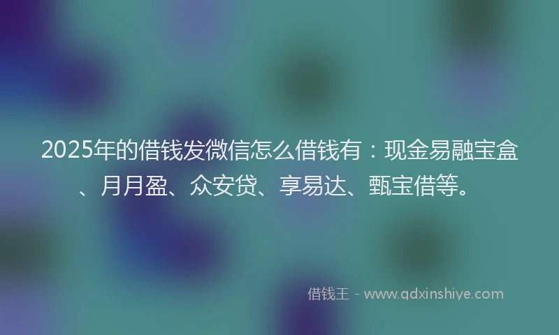 2025年的借钱发微信怎么借钱有：现金易融宝盒、月月盈、众安贷、享易达、甄宝借等。