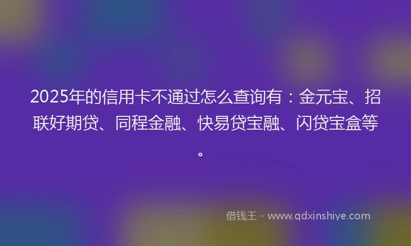 2025年的信用卡不通过怎么查询有：金元宝、招联好期贷、同程金融、快易贷宝融、闪贷宝盒等。