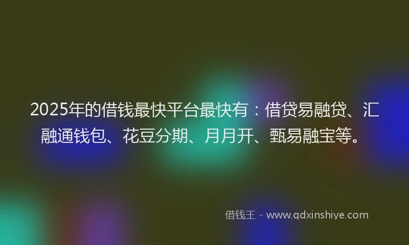 2025年的借钱最快平台最快有：借贷易融贷、汇融通钱包、花豆分期、月月开、甄易融宝等。