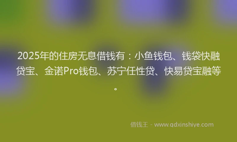 2025年的住房无息借钱有：小鱼钱包、钱袋快融贷宝、金诺Pro钱包、苏宁任性贷、快易贷宝融等。