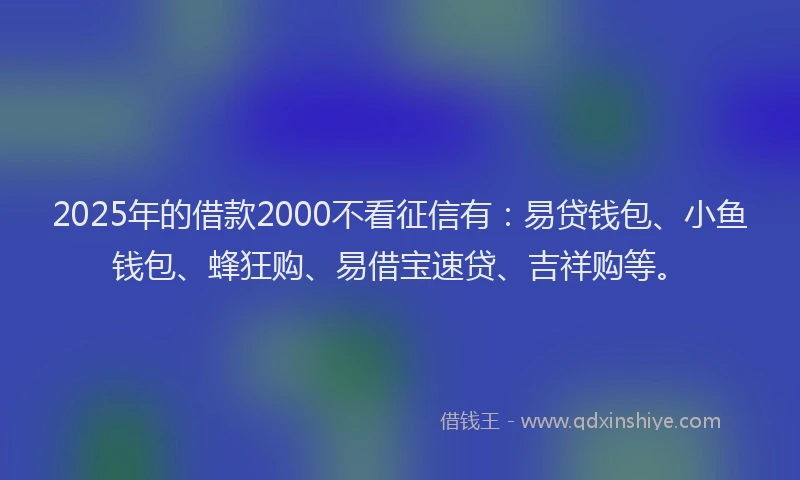 2025年的借款2000不看征信有：易贷钱包、小鱼钱包、蜂狂购、易借宝速贷、吉祥购等。