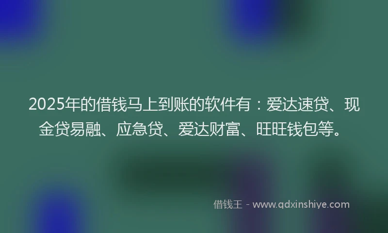 2025年的借钱马上到账的软件有：爱达速贷、现金贷易融、应急贷、爱达财富、旺旺钱包等。