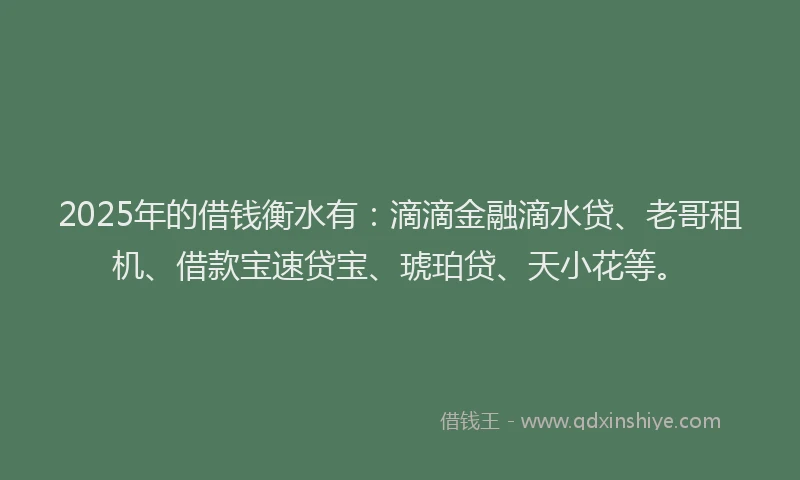 2025年的借钱衡水有：滴滴金融滴水贷、老哥租机、借款宝速贷宝、琥珀贷、天小花等。