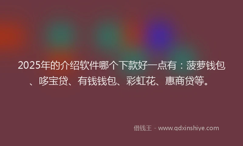 2025年的介绍软件哪个下款好一点有：菠萝钱包、哆宝贷、有钱钱包、彩虹花、惠商贷等。