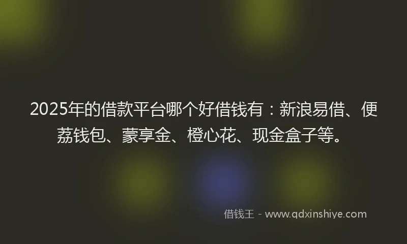 2025年的借款平台哪个好借钱有：新浪易借、便荔钱包、蒙享金、橙心花、现金盒子等。