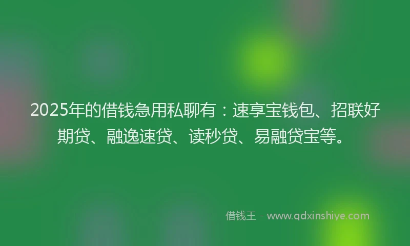 2025年的借钱急用私聊有：速享宝钱包、招联好期贷、融逸速贷、读秒贷、易融贷宝等。