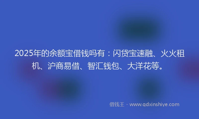 2025年的余额宝借钱吗有：闪贷宝速融、火火租机、沪商易借、智汇钱包、大洋花等。