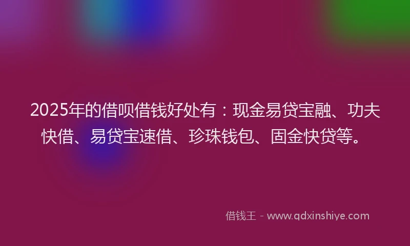 2025年的借呗借钱好处有：现金易贷宝融、功夫快借、易贷宝速借、珍珠钱包、固金快贷等。