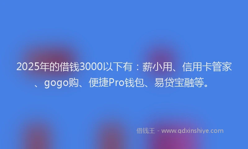 2025年的借钱3000以下有：薪小用、信用卡管家、gogo购、便捷Pro钱包、易贷宝融等。