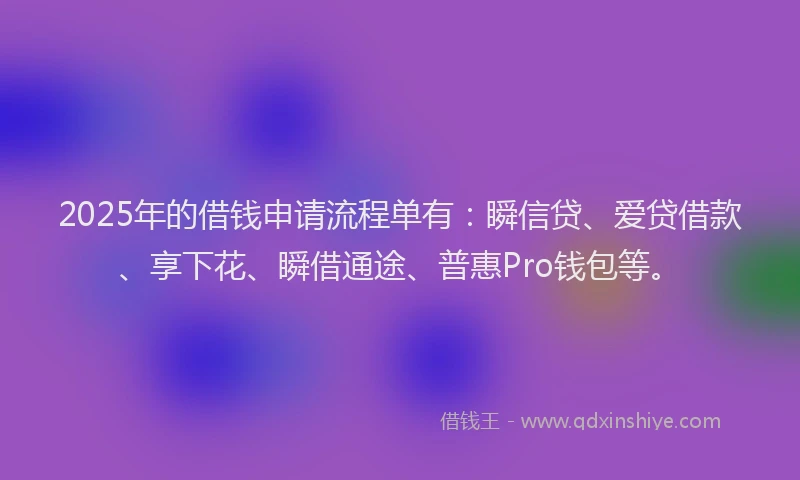 2025年的借钱申请流程单有：瞬信贷、爱贷借款、享下花、瞬借通途、普惠Pro钱包等。