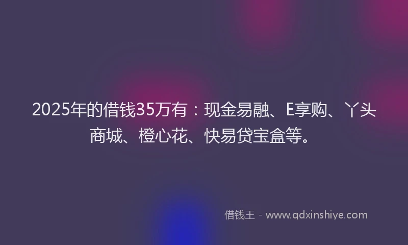2025年的借钱35万有：现金易融、E享购、丫头商城、橙心花、快易贷宝盒等。