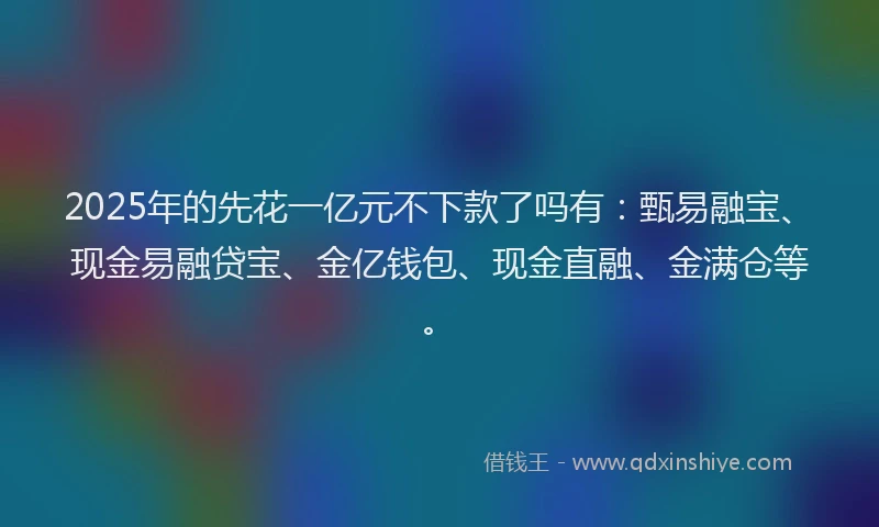2025年的先花一亿元不下款了吗有：甄易融宝、现金易融贷宝、金亿钱包、现金直融、金满仓等。