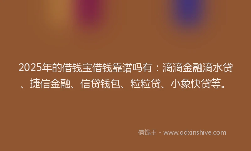 2025年的借钱宝借钱靠谱吗有：滴滴金融滴水贷、捷信金融、信贷钱包、粒粒贷、小象快贷等。