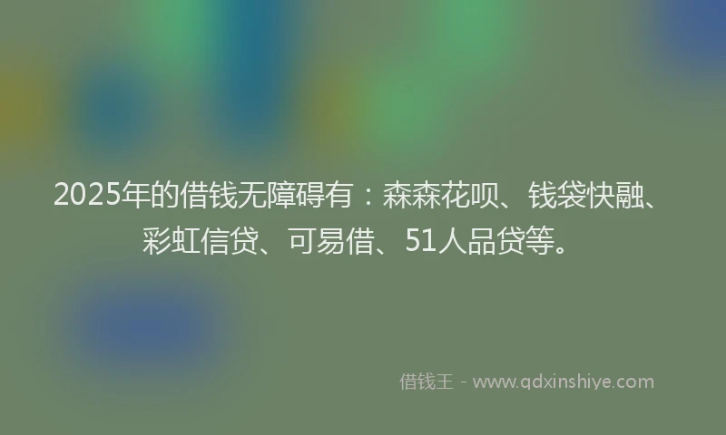 2025年的借钱无障碍有：森森花呗、钱袋快融、彩虹信贷、可易借、51人品贷等。