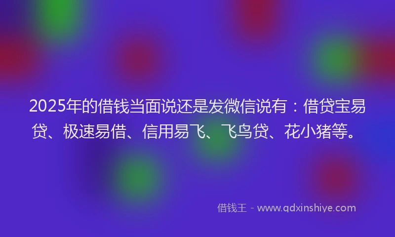 2025年的借钱当面说还是发微信说有：借贷宝易贷、极速易借、信用易飞、飞鸟贷、花小猪等。