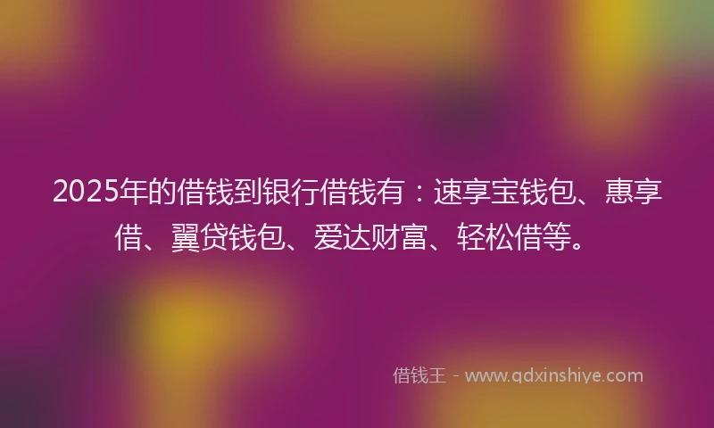 2025年的借钱到银行借钱有：速享宝钱包、惠享借、翼贷钱包、爱达财富、轻松借等。