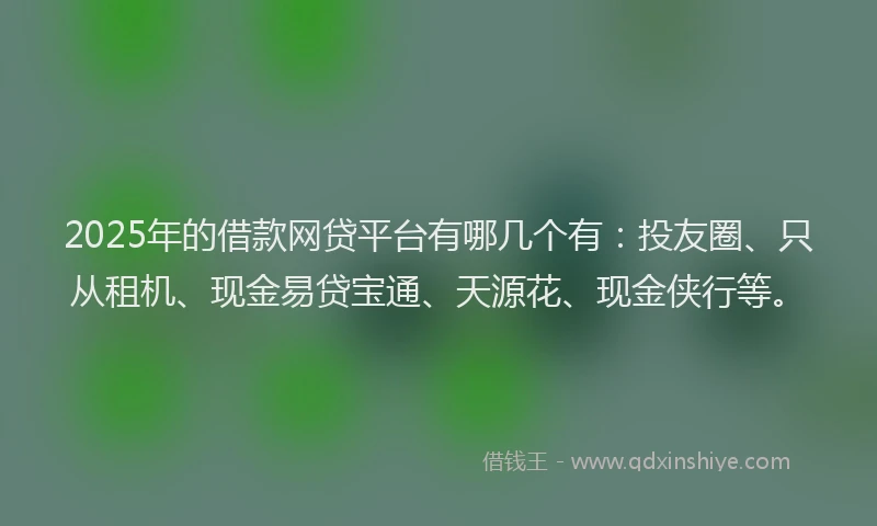 2025年的借款网贷平台有哪几个有：投友圈、只从租机、现金易贷宝通、天源花、现金侠行等。