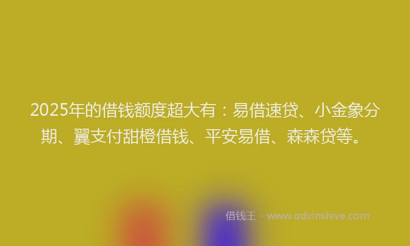 2025年的借钱额度超大有：易借速贷、小金象分期、翼支付甜橙借钱、平安易借、森森贷等。