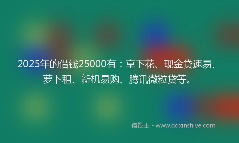 2025年的借钱25000有：享下花、现金贷速易、萝卜租、新机易购、腾讯微粒贷等。