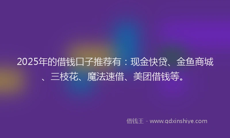2025年的借钱口子推荐有：现金快贷、金鱼商城、三枝花、魔法速借、美团借钱等。