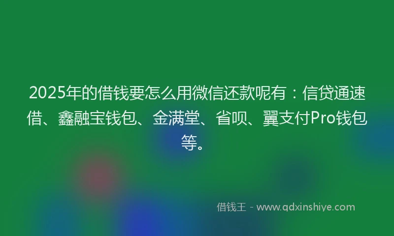 2025年的借钱要怎么用微信还款呢有：信贷通速借、鑫融宝钱包、金满堂、省呗、翼支付Pro钱包等。
