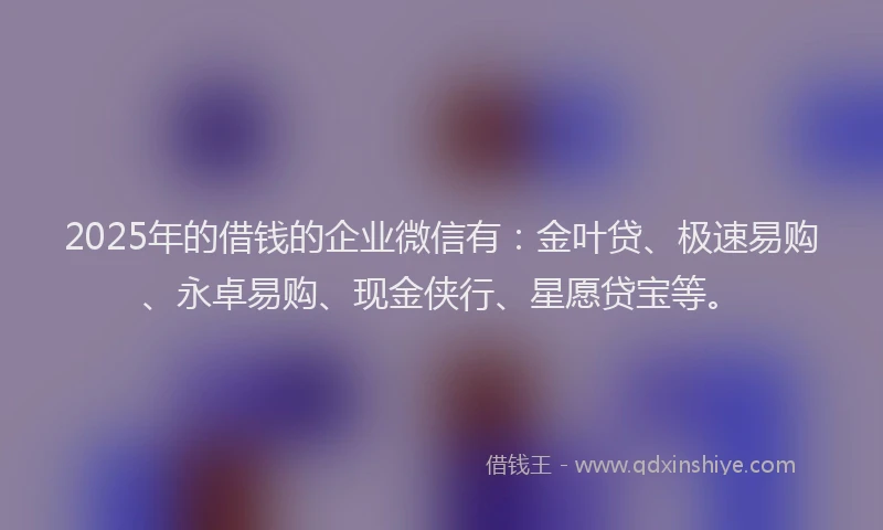 2025年的借钱的企业微信有：金叶贷、极速易购、永卓易购、现金侠行、星愿贷宝等。