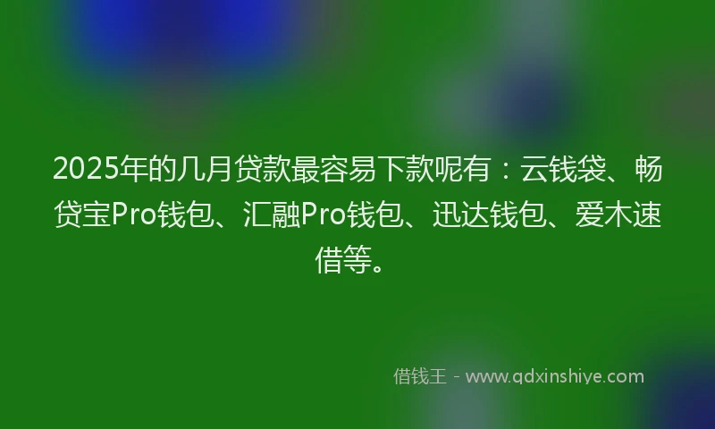 2025年的几月贷款最容易下款呢有：云钱袋、畅贷宝Pro钱包、汇融Pro钱包、迅达钱包、爱木速借等。