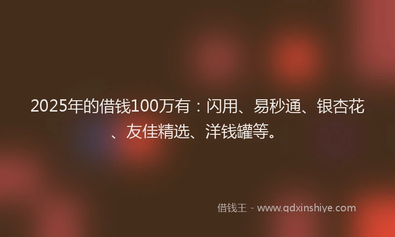 2025年的借钱100万有：闪用、易秒通、银杏花、友佳精选、洋钱罐等。