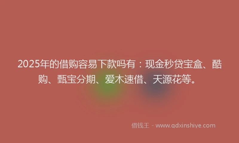 2025年的借购容易下款吗有：现金秒贷宝盒、酷购、甄宝分期、爱木速借、天源花等。