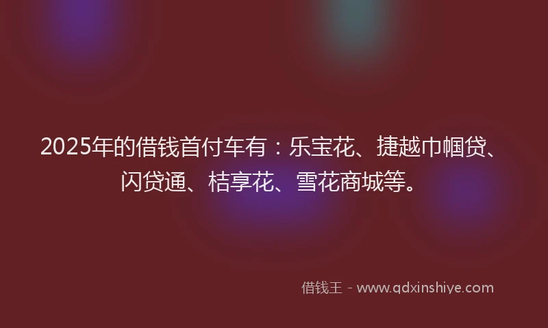 2025年的借钱首付车有：乐宝花、捷越巾帼贷、闪贷通、桔享花、雪花商城等。