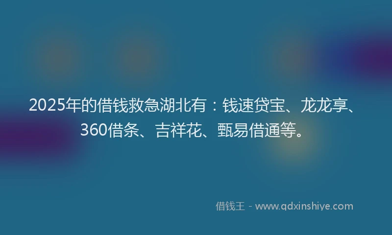 2025年的借钱救急湖北有：钱速贷宝、龙龙享、360借条、吉祥花、甄易借通等。