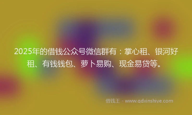 2025年的借钱公众号微信群有：掌心租、银河好租、有钱钱包、萝卜易购、现金易贷等。