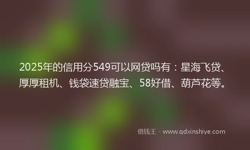 2025年的信用分549可以网贷吗有：星海飞贷、厚厚租机、钱袋速贷融宝、58好借、葫芦花等。