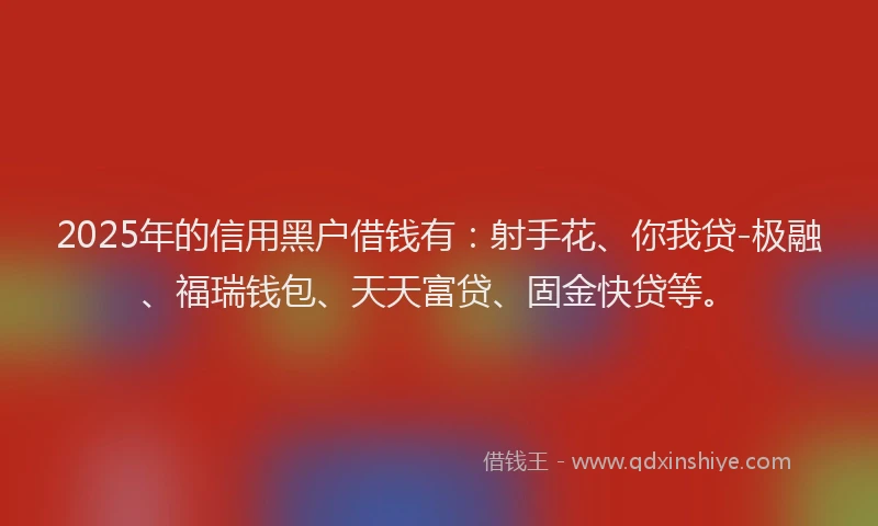 2025年的信用黑户借钱有：射手花、你我贷-极融、福瑞钱包、天天富贷、固金快贷等。