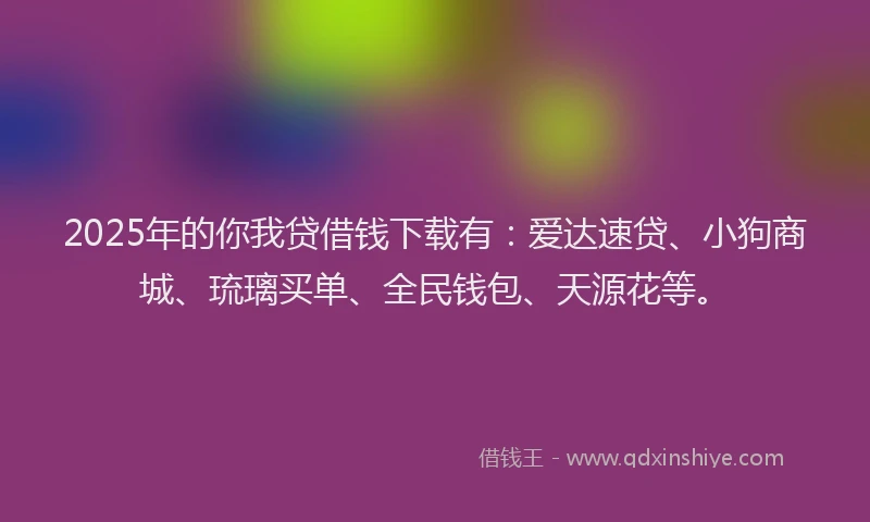 2025年的你我贷借钱下载有：爱达速贷、小狗商城、琉璃买单、全民钱包、天源花等。