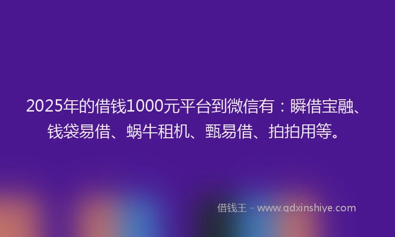 2025年的借钱1000元平台到微信有：瞬借宝融、钱袋易借、蜗牛租机、甄易借、拍拍用等。