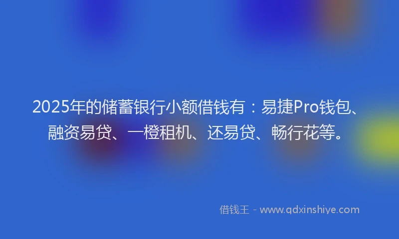 2025年的储蓄银行小额借钱有：易捷Pro钱包、融资易贷、一橙租机、还易贷、畅行花等。