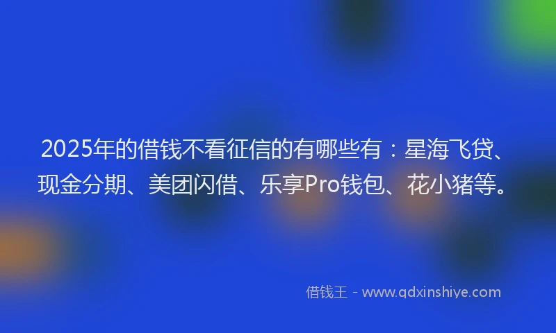 2025年的借钱不看征信的有哪些有：星海飞贷、现金分期、美团闪借、乐享Pro钱包、花小猪等。
