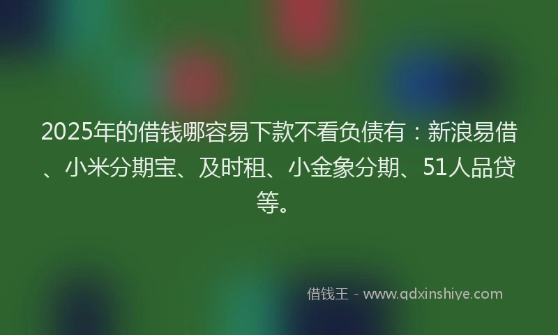2025年的借钱哪容易下款不看负债有：新浪易借、小米分期宝、及时租、小金象分期、51人品贷等。