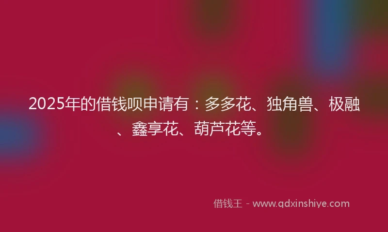 2025年的借钱呗申请有：多多花、独角兽、极融、鑫享花、葫芦花等。
