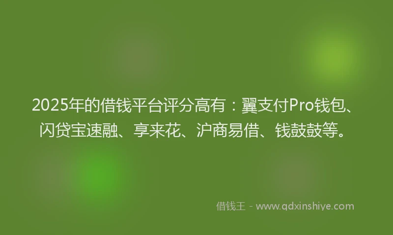 2025年的借钱平台评分高有：翼支付Pro钱包、闪贷宝速融、享来花、沪商易借、钱鼓鼓等。