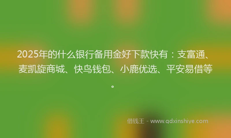 2025年的什么银行备用金好下款快有：支富通、麦凯旋商城、快鸟钱包、小鹿优选、平安易借等。