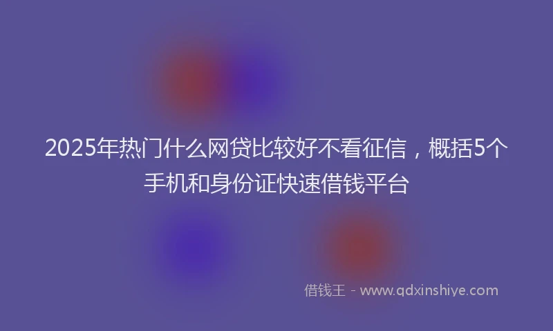 2025年热门什么网贷比较好不看征信，概括5个手机和身份证快速借钱平台