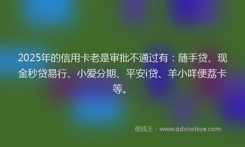 2025年的信用卡老是审批不通过有：随手贷、现金秒贷易行、小爱分期、平安i贷、羊小咩便荔卡等。